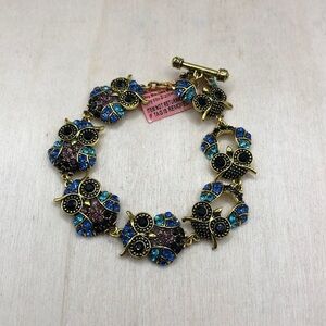 Rhinestone bejeweled dazzling sparkling owl bracelet, large wrist 9, costume.